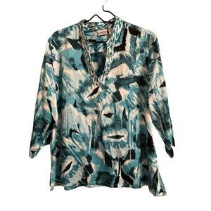 Chico's XL Size 3 Multicolored 3/4 Sleeve Print Silk Cotton Blend
